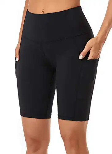 Oalka Women's Yoga Short Side Pockets High Waist Workout Running Shorts