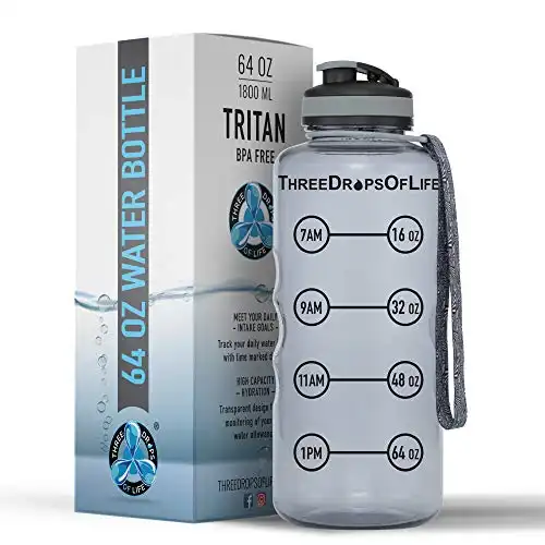 Three Drops of Life 64oz Water Bottle With Time Marker, Hydration Tracking Large Sports Water Bottle