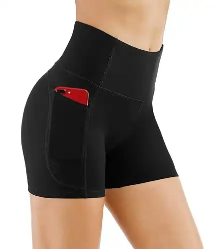 THE GYM PEOPLE High Waist Yoga Shorts for Women's Tummy Control Fitness Athletic Workout Running Shorts with Deep Pockets